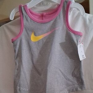 New Nike Pink and Yellow Trimmed Gray Tank Top